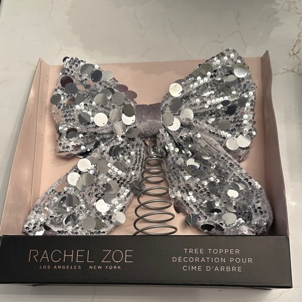 Rachel Zoe Glittering Silver Bow Tree Topper